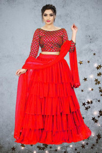 bipin fashion embroidered semi stitched lehenga choli red