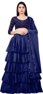 bipin fashion embroidered semi stitched lehenga choli blue gold