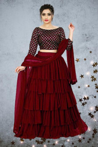 bipin fashion embroidered semi stitched lehenga choli maroon