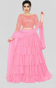 bipin fashion embroidered semi stitched lehenga choli pink