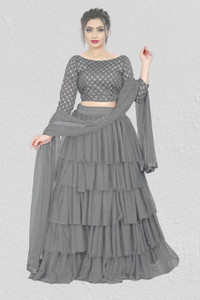 bipin fashion embroidered semi stitched lehenga choli grey