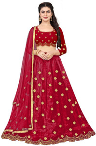 bipin fashion embroidered semi stitched lehenga choli red