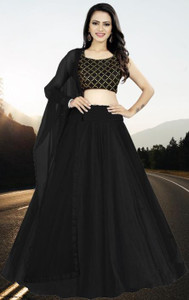 bipin fashion embroidered semi stitched lehenga choli black