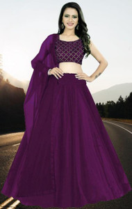 bipin fashion embroidered semi stitched lehenga choli purple