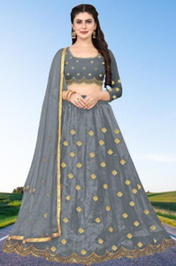 bipin fashion embroidered semi stitched lehenga choli grey