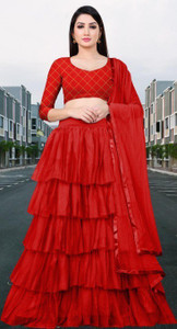 bipin fashion embroidered semi stitched lehenga choli red