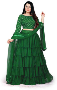 bipin fashion embroidered semi stitched lehenga choli green gold
