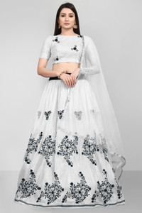 bipin fashion embroidered semi stitched lehenga choli white