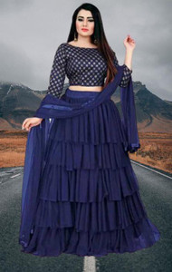 bipin fashion embroidered semi stitched lehenga choli blue