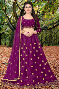 bipin fashion embroidered semi stitched lehenga choli purple