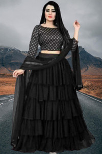 bipin fashion embroidered semi stitched lehenga choli black