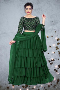 bipin fashion embroidered semi stitched lehenga choli green