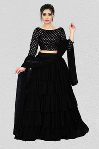 bipin fashion embroidered semi stitched lehenga choli black