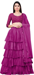 bipin fashion embroidered semi stitched lehenga choli purple gold