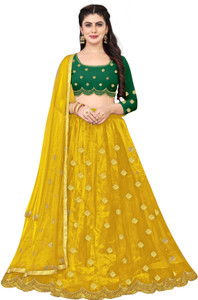 bipin fashion embroidered semi stitched lehenga choli green yellow