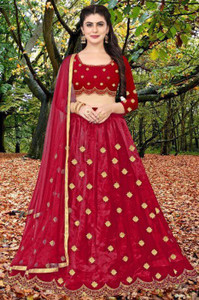 bipin fashion embroidered semi stitched lehenga choli red