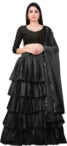 bipin fashion embroidered semi stitched lehenga choli black black