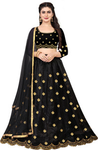 bipin fashion embroidered semi stitched lehenga choli black