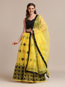 bipin fashion embroidered semi stitched lehenga choli yellow