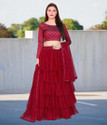 BIPIN FASHION Embroidered Semi Stitched Lehenga Choli (Red)