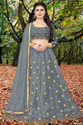 BIPIN FASHION Embroidered Semi Stitched Lehenga Choli (Grey)