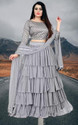 BIPIN FASHION Embroidered Semi Stitched Lehenga Choli (Grey)