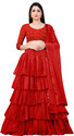 BIPIN FASHION Embroidered Semi Stitched Lehenga Choli (Red, Gold)