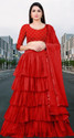 BIPIN FASHION Embroidered Semi Stitched Lehenga Choli (Red)