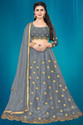 BIPIN FASHION Embroidered Semi Stitched Lehenga & Crop Top (Grey, Gold)