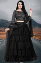 BIPIN FASHION Embroidered Semi Stitched Lehenga Choli (Black)