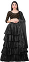 BIPIN FASHION Embroidered Semi Stitched Lehenga Choli (Black, Gold)