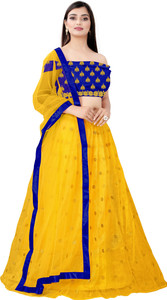 bipin fashion self design semi stitched lehenga  crop top yellow blue