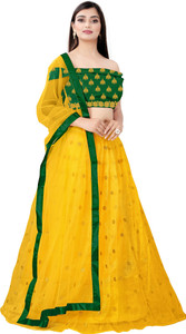 bipin fashion self design semi stitched lehenga  crop top yellow green