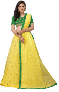 bipin fashion self design semi stitched lehenga  crop top yellow green