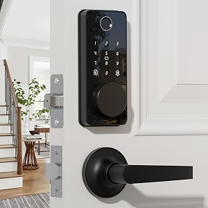 biquole smart locks with 2 lever handle set fingerprint door lock app control electronic keypad deadbolt auto amp one touch lock easy installation ip54 100 fingerprints