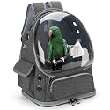 Bird Backpack Carrier Travel Cage with Perch, Tray and Breathable Clear Window, Bird Travel Cage for Cockatiel Caique Conure Quaker, for Vetting Camping Hiking (Grey)