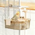 Hanging Bird Bath for Cage, Automatic Parakeet Bath/Bowl/House with Pump, Bird Bath Shower with 2 Running Water Modes, Bird Cage Accessories for Parakeet, Ferret, Budgie, Cockatiel (Light Brown)