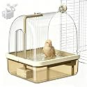 Automatic Bird Bath with Pump for Cage, Indoor Parrot Bath Shower Box Brown