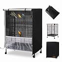 Bird Cage Cover, 600D Universal Parrot Cage Cover for Night, 100% Shading Oxford Cloth with Waterproof PU Coating Layer, Adjustable Soft Airy Nylon Mesh Net