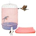 Bird Cage Seed Catcher, 45-90'' Adjustable Bird Cage Cover, Universal Nylon Bird Cage Mesh Net, Bird Cage Skirt Guard Accessories for Parrot Parakeet Macaw Round Square Cage (Pink)