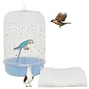 Bird Cage Seed Catcher, 45-90'' Adjustable Cover, Universal Nylon Mesh Net, Skirt Guard Accessories for Parrot Parakeet Macaw Round Square Cage (White)