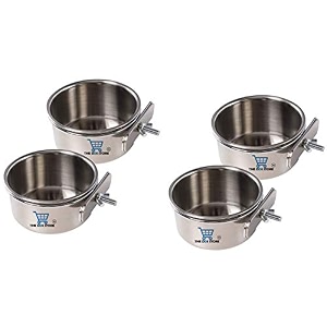 bird feeding dish cups parrot food bowl holder-stainless steel coop cup bird cage water bowl for parakeet african greys conure cockatiels lovebird 200 ml clamp pack of 4