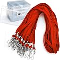 Bird Fiy® Lanyard/Badge Holder Pairs (Set of 50, Red): Woven Round Lanyard &amp; Horizontal Sealable Waterproof Clear Plastic ID Card Name Tag Holder