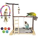 Bird Playground Parrot Playstand Parakeet Gym Playpen Cockatiel Play Stand Wood Perch Exercise Activity Center Ladders Feeder Cups Cage Accessories Swing Chew Toys for Cockatoo Budgie Lovebird Finch