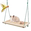 Bird Swing Toys, Natural Wood + Bamboo Small Animals Hammock, Parrot Perch Stand, Cage Accessories for Small and Medium Birds Parrots Parakeets Cockatiels Budgie Hamster