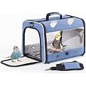 Bird Travel Carrier for Parrot with Wooden Perch and Tray, Portable Carrying Bag for Outdoor Hiking and Vet Visit(Blue, Bird Carrier)