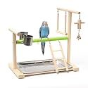 Birds Playground Parrot Playstand Birds Perch Stand Gym Natural Wood Play Stand with Ladder Swing Feeder Cups for Parakeets Cockatiels Lovebirds Conures Budgies