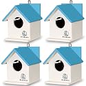 BIRDSHALA Bird House for Sparrow, Budgies &amp; Finches with Air Ventilation and Mounting Hook- Set of 4 (Blue, Medium)