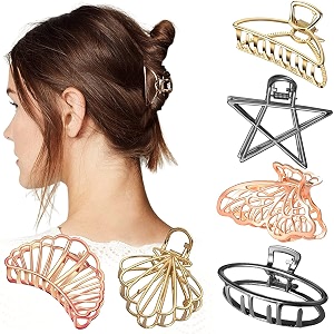 birdware 6 pcs korean style vintage big gold metal hair claw cat ears geometric hair clip clutches hairpin flower barrette jaw clamp hair accessories for women girls style 1