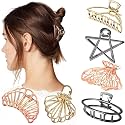 BIRDWARE 6 Pcs Korean Style Vintage Big Gold Metal Hair Claw Cat Ears Geometric Hair Clip Clutches Hairpin Flower Barrette Jaw Clamp Hair Accessories For Women Girls (STYLE 1)